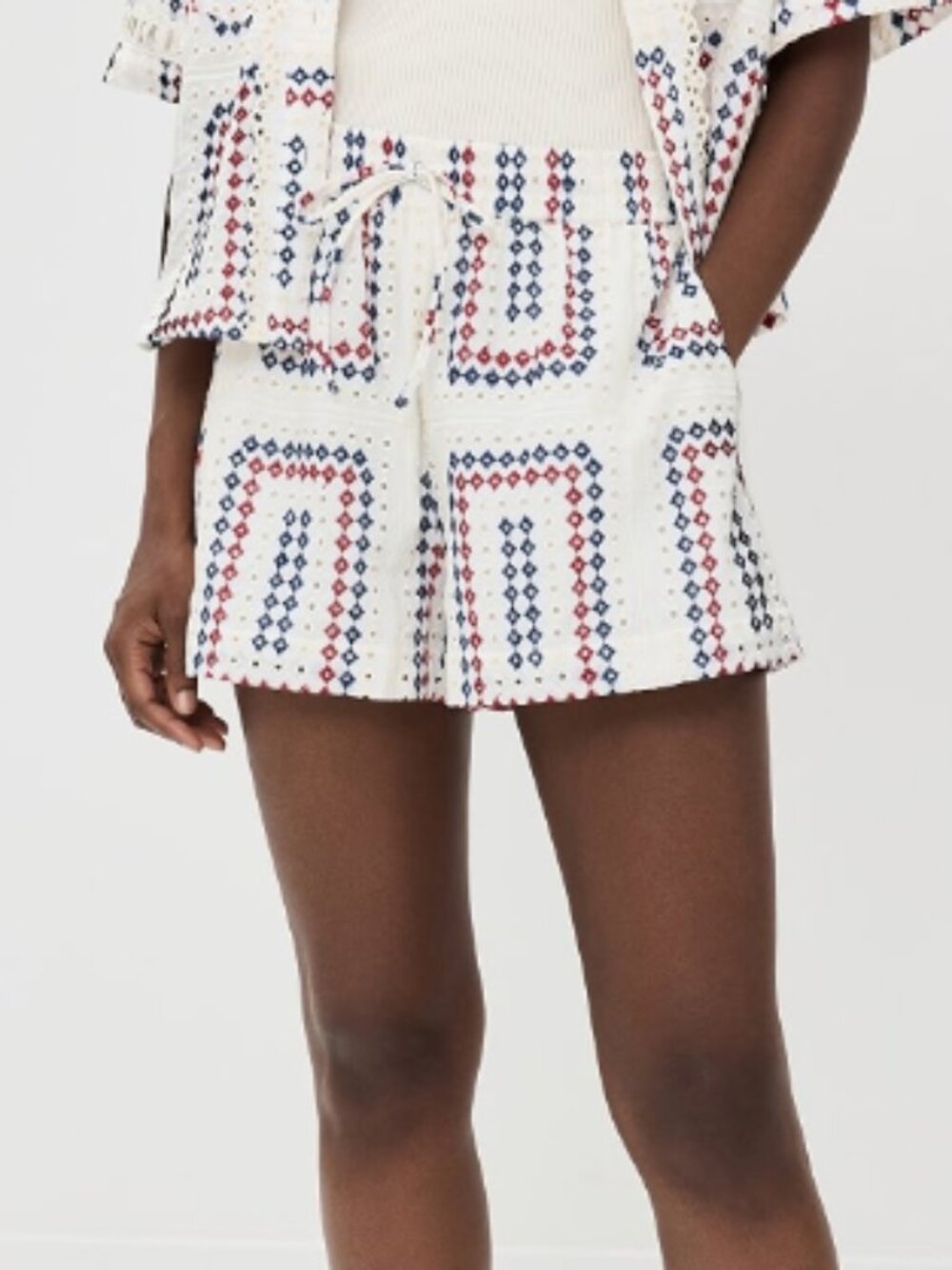 Hill House Home Audrey Shorts Red White Blue Geo Eyelet